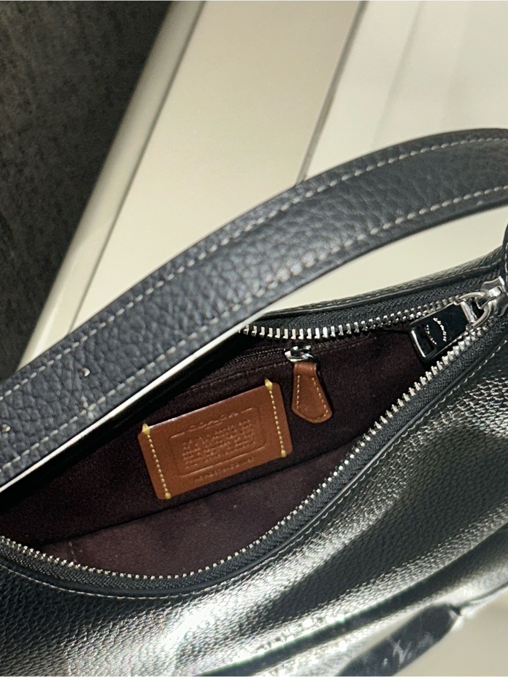 Coach Black Pebble Leather Crescent Shoulder Bag with Silver Hardware - Picture 7 of 9